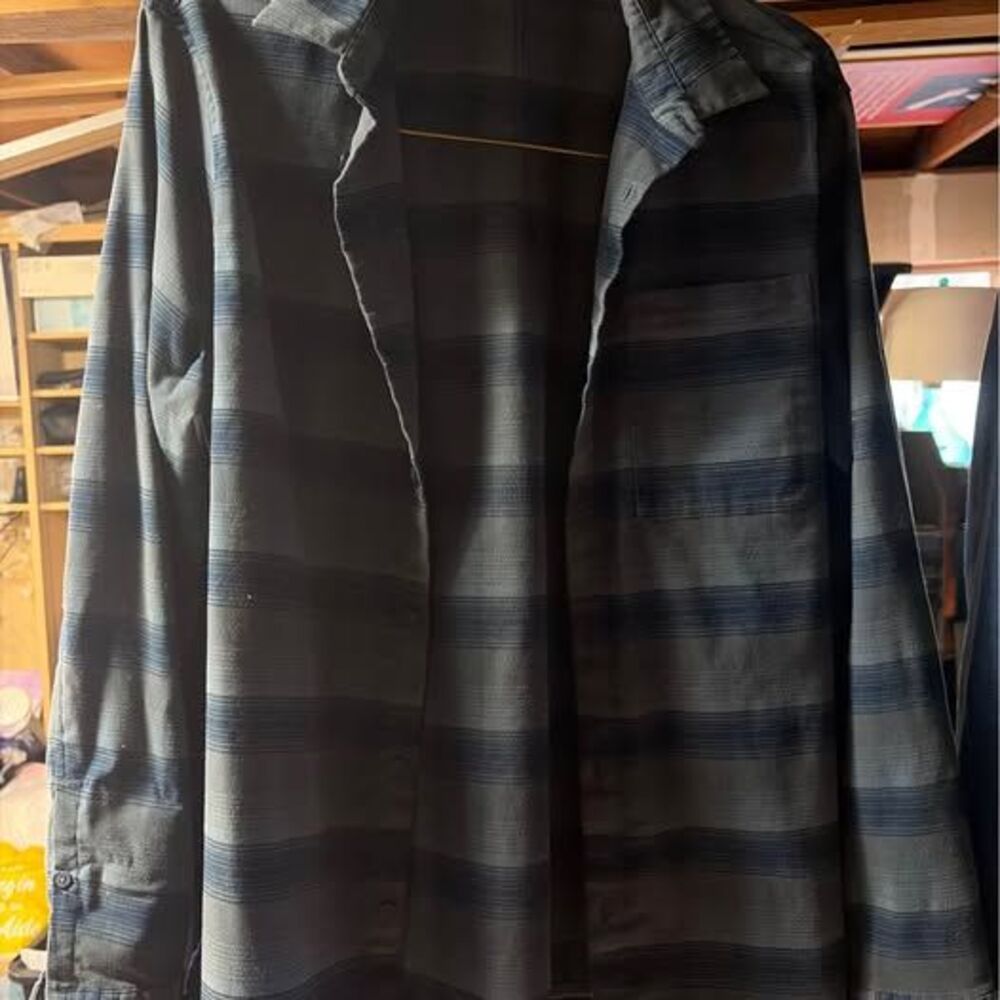 Lululemon Mason Flannel Long Sleeve Button Down Shirt Striped Charcoal Blue M